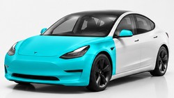 Tesla Model 3 with full front paint protection film areas highlighted in turquoise