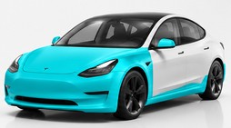 Tesla Model 3 track package with protected front and side areas highlighted in turquoise